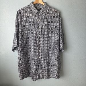 Cambridge Classics XLT Silk Geometric Pattern Shirt Blue.